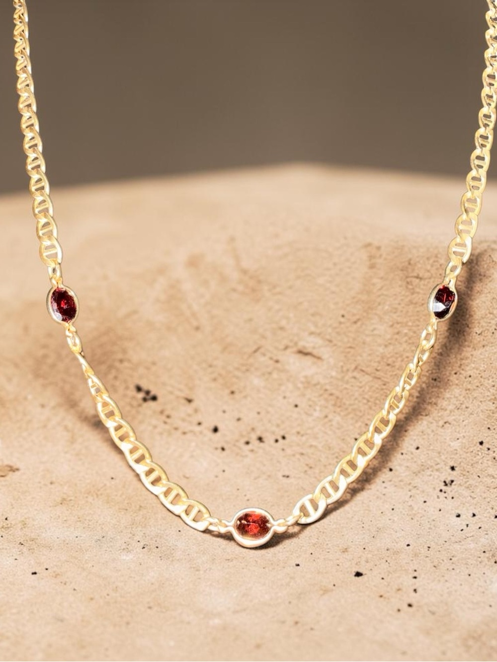 Vintage 14K Gold Bonded Garnet Necklace • Sterling Silver • 16” • 3 Garnets